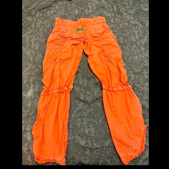 D&G Pants - D&G Dolce & Gabbana Distressed Orange Adjustable Orange Cotton Pants